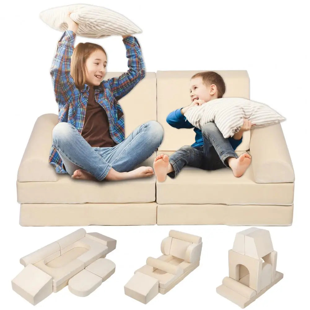 Dark gray Lamp Post Kid Couch, a children’s modular play sofa with detachable sections, perfect for kids' rooms or play areas.