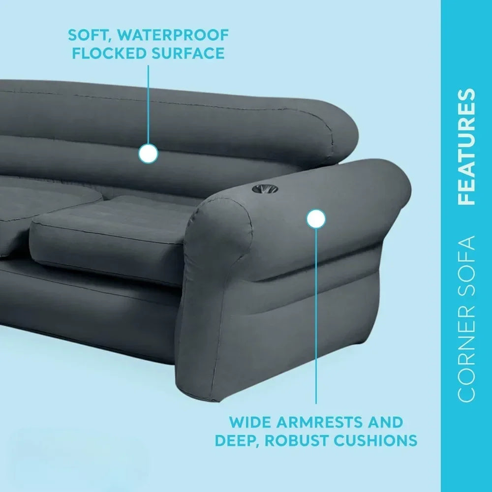 Grey L-shaped inflatable indoor sofa set by Lamp Post, perfect for living room relaxation and modern home decor.