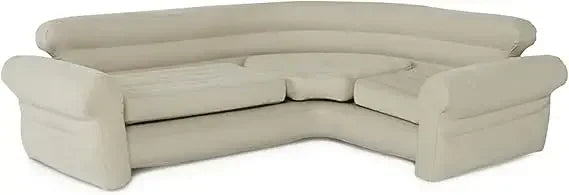 Grey L-shaped inflatable indoor couch from Lamp Post, modern home sofa set for living room comfort and style.