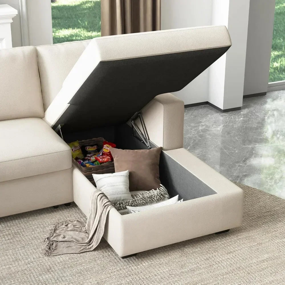 Light grey modern velvet U-shape sectional sofa with pull-out bed and hidden storage, ideal for living room comfort.