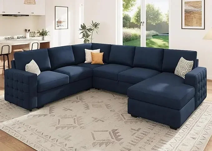 Light grey modern velvet U-shape sectional sofa with pull-out bed and hidden storage, perfect for living room comfort and style.