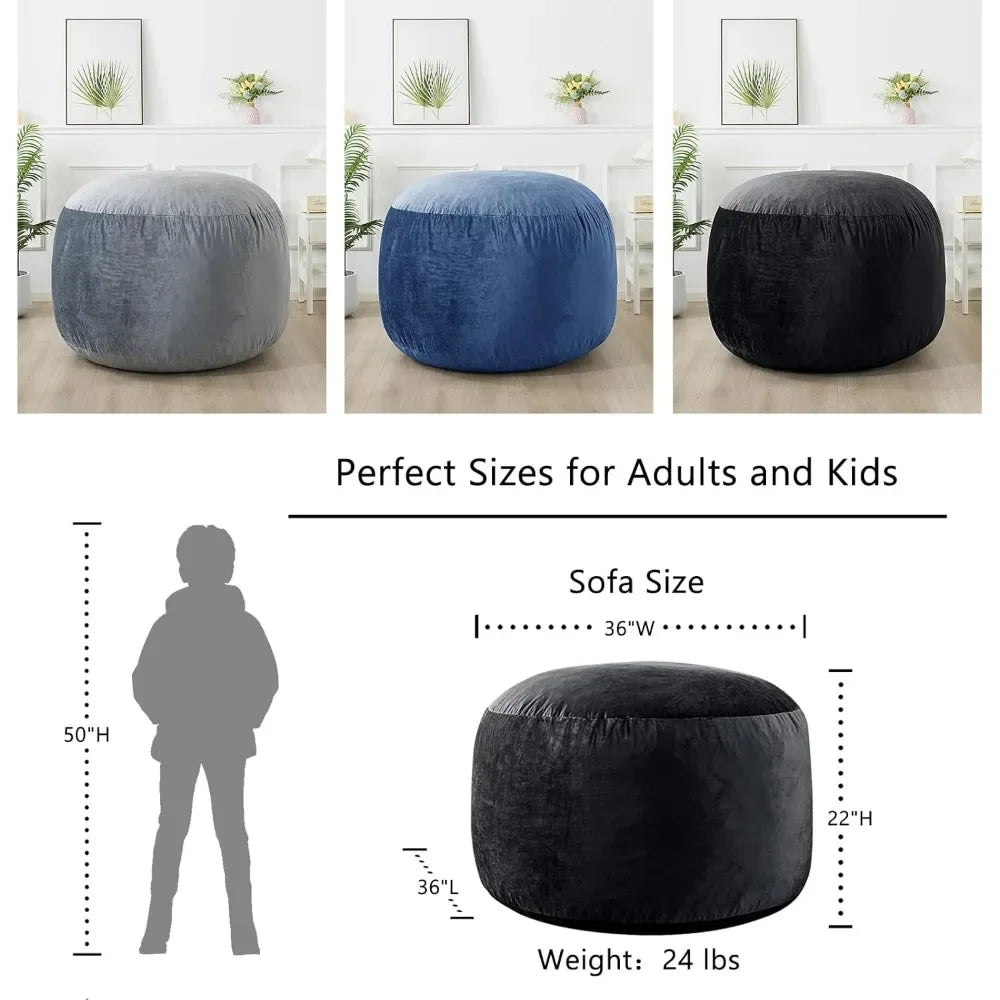Lime green 3-foot memory foam bean bag chair from Lamp Post, part of children's home sofa set, with soft fabric and plush cushioning.