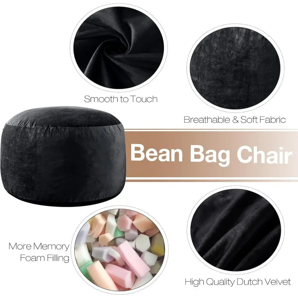 Lime green 3-foot memory foam bean bag chair from Lamp Post, child-friendly sofa set for comfy seating in a home living space.