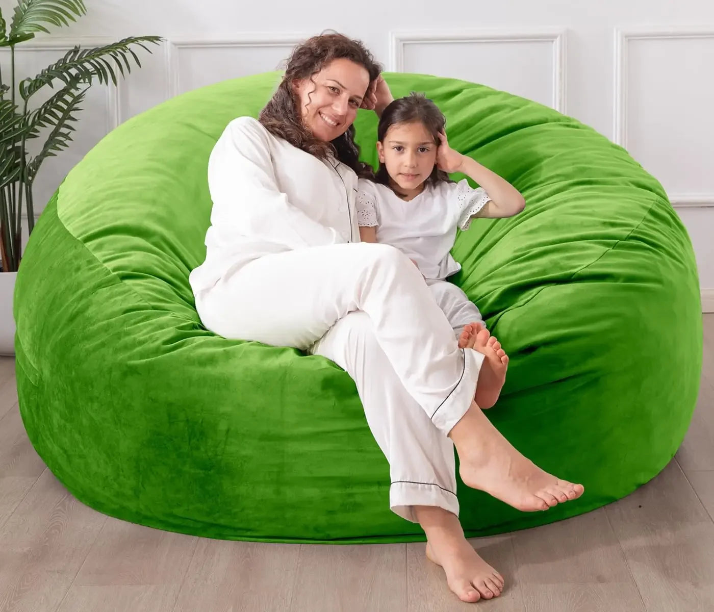 Lime green Lamp Post 3-foot memory foam bean bag chair as part of a children's home sofa set, designed for comfortable seating.