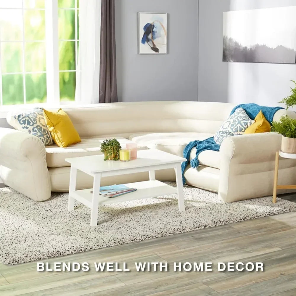 Tan inflatable L-shaped corner sofa from Lamp Post, ideal for living room with plush, comfortable home sofa furniture.