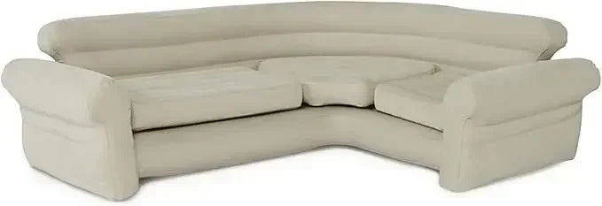 Tan inflatable L-shaped corner sofa by Lamp Post, modern living room furniture for comfortable lounging and stylish decor.
