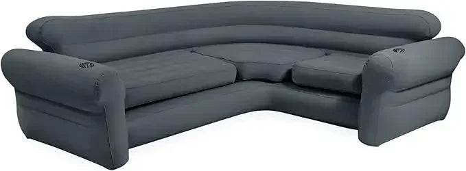 Inflatable L-shaped corner sofa from Lamp Post, tan color, designed for living room comfort and versatile home furniture.