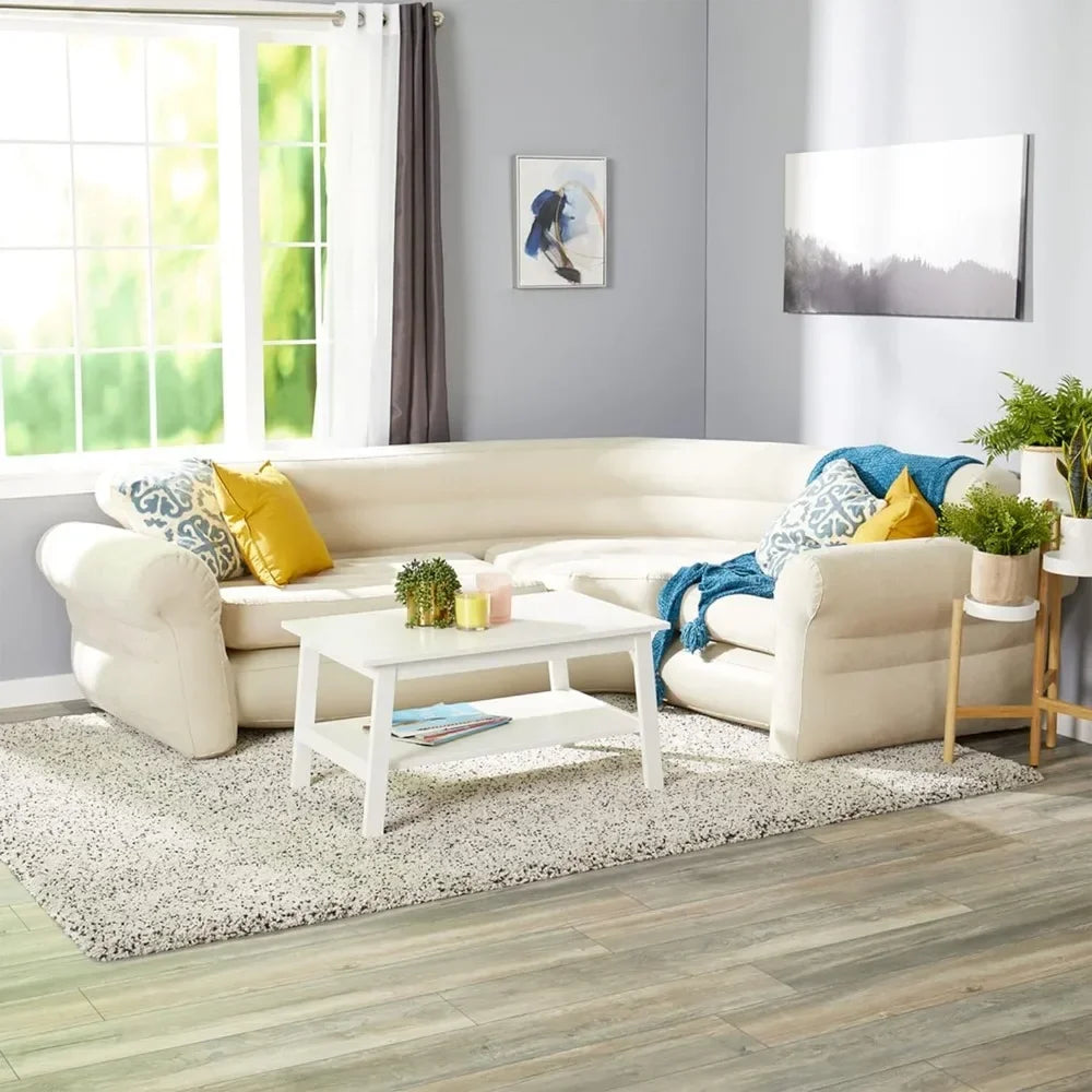 Lamp Post inflatable living room sectional sofa set in tan, featuring a comfortable air mattress design for versatile home seating.