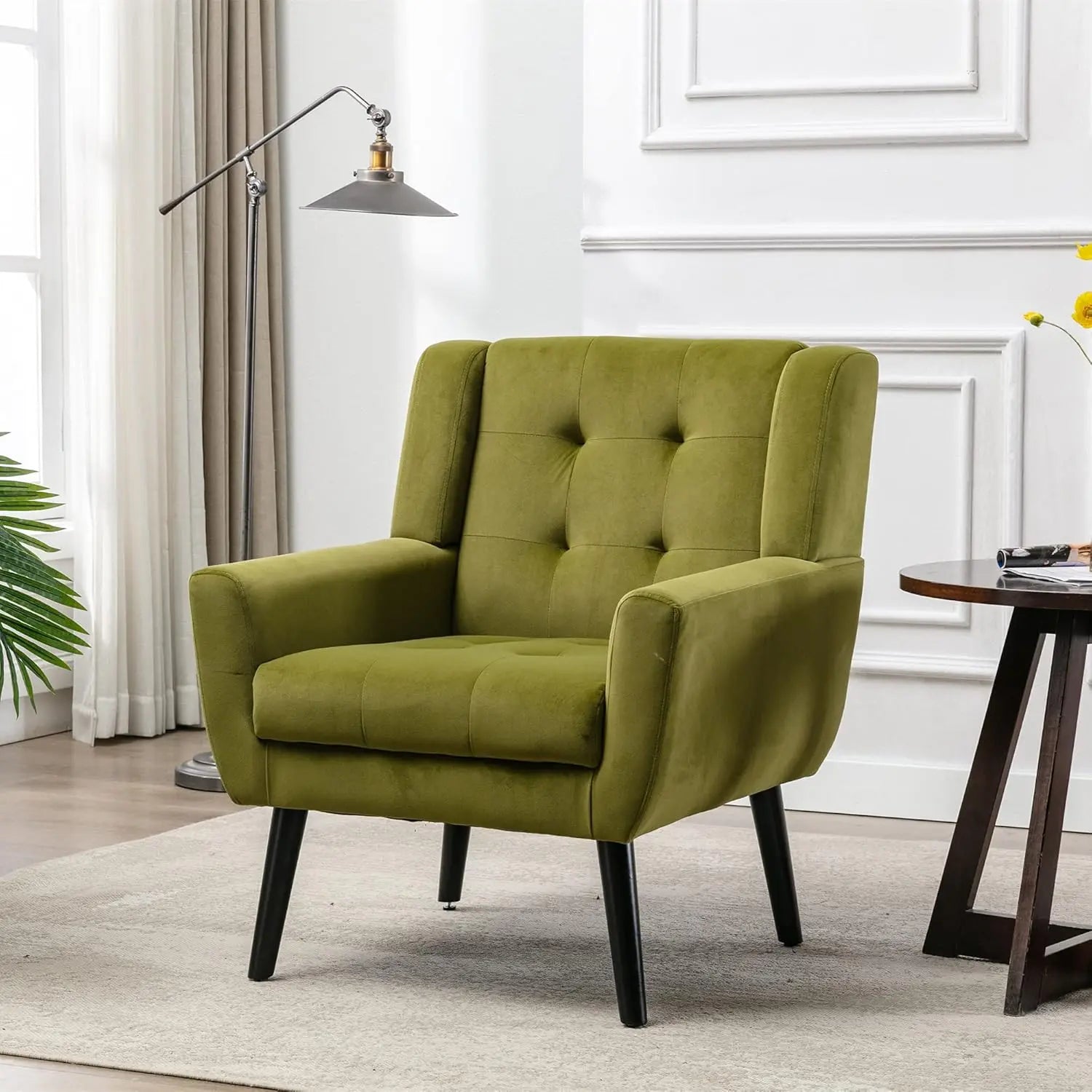 Lamp Post living room chair with arms, stylish home sofa set featuring a cushioned seat and wooden legs in a cozy setting.