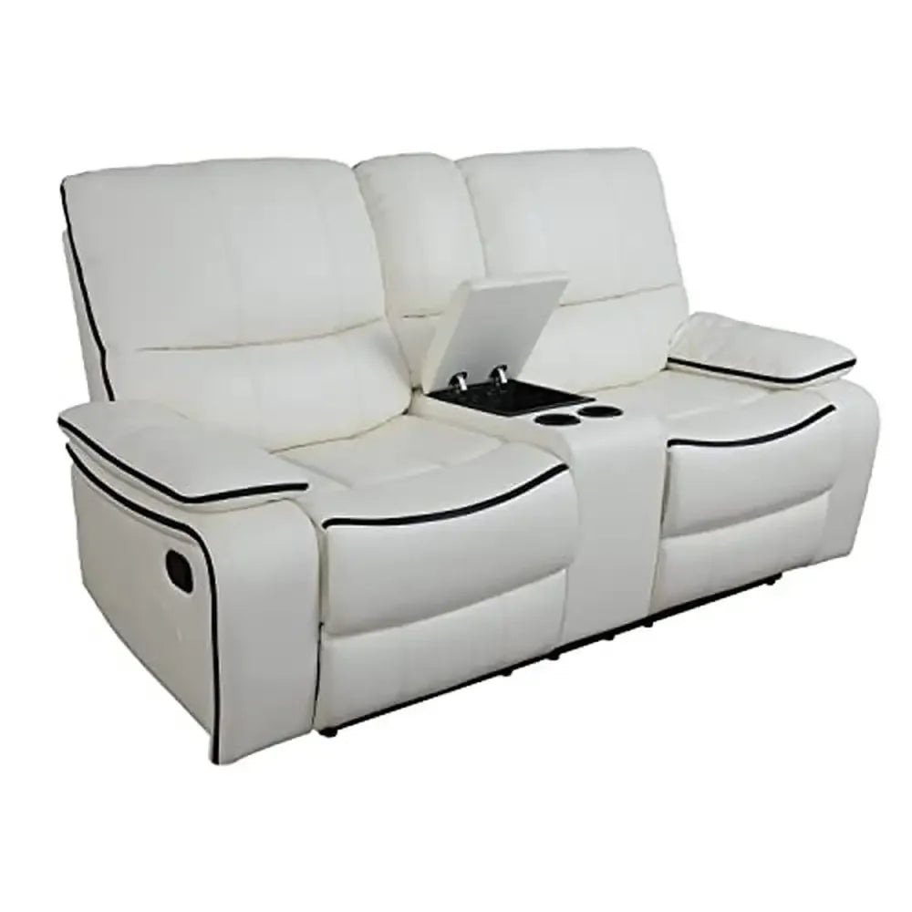 White faux leather recliner loveseat from Lamp Post, with solid wood frame and easy-clean armrests, stylish and durable home sofa set.