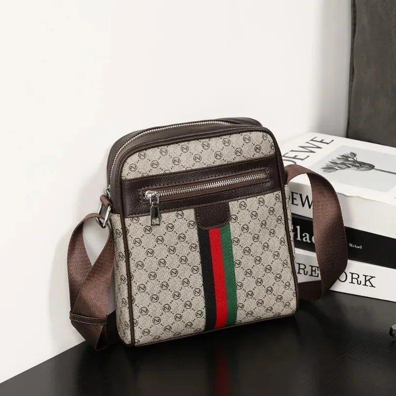 Lamp Post men's luxury plaid crossbody bag with letter print, square shoulder style, and adjustable sling strap.