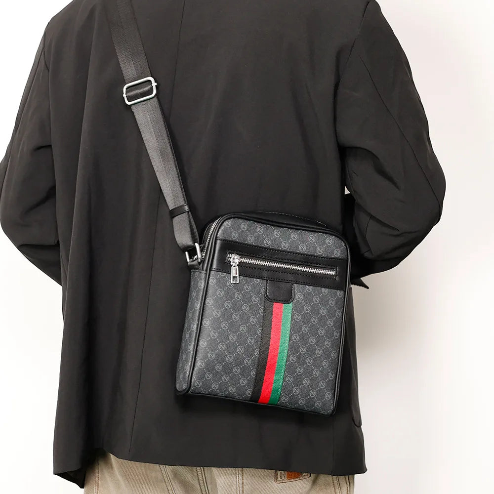 Lamp Post men's luxury design plaid crossbody bag with letter print, square shoulder style, and sling messenger bag for men.