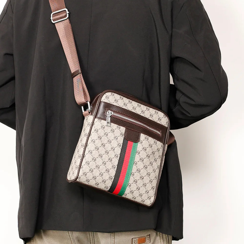 Lamp Post men's luxury crossbody bag with plaid design, letter print, square shape, shoulder strap, and messenger style.