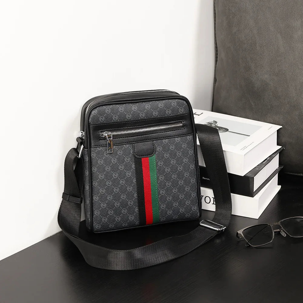 Lamp Post men's luxury crossbody bag with plaid design, letter print, square shape, and shoulder strap, stylish and functional.