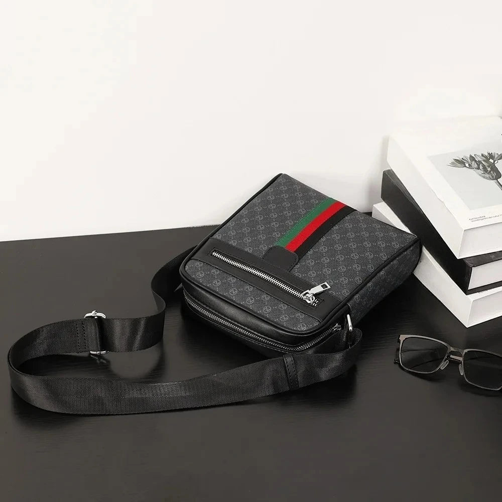 Lamp Post men's luxury crossbody bag with plaid design, letter print, square shoulder style, and sling messenger features.