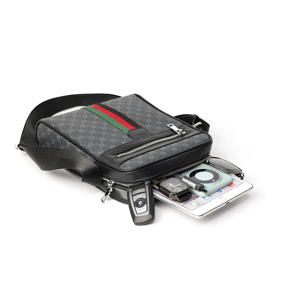 Luxury Lamp Post men's crossbody bag with plaid pattern, letter print, square shape, and shoulder strap for stylish casual wear.