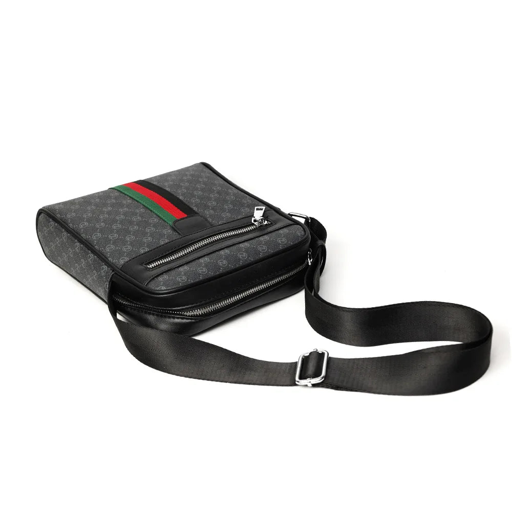 Luxury Lamp Post men's crossbody bag with plaid pattern, letter print, square shape, and adjustable shoulder strap for casual style.