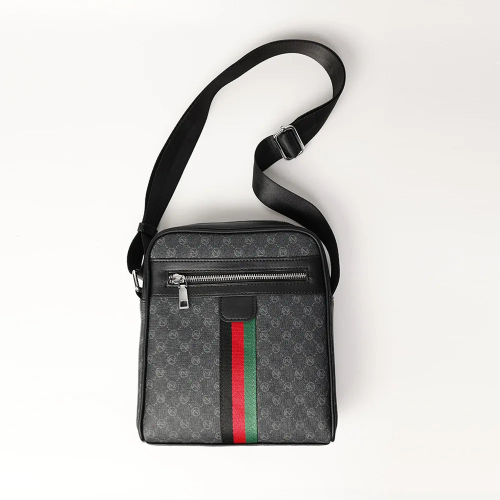 Luxury Lamp Post men's crossbody bag in khaki with plaid pattern, letter print, square shoulder style, and sling messenger design.