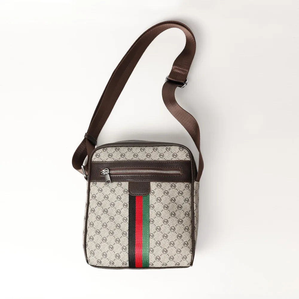 Lamp Post men's luxury crossbody bag with plaid design, letter print, square shape, and shoulder strap for stylish casual wear.