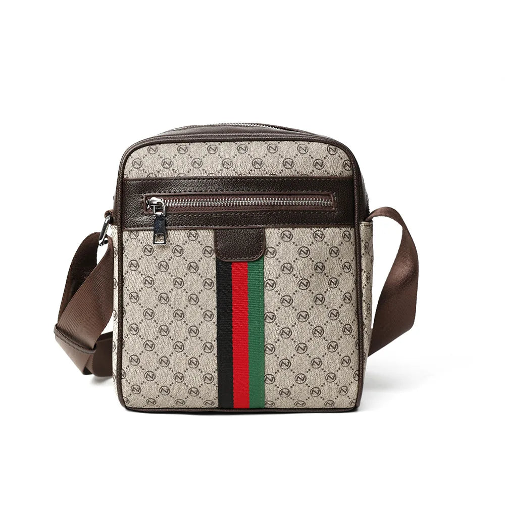 Luxury men's crossbody bag by Lamp Post featuring plaid pattern, letter print, square shoulder style, and convenient sling design.