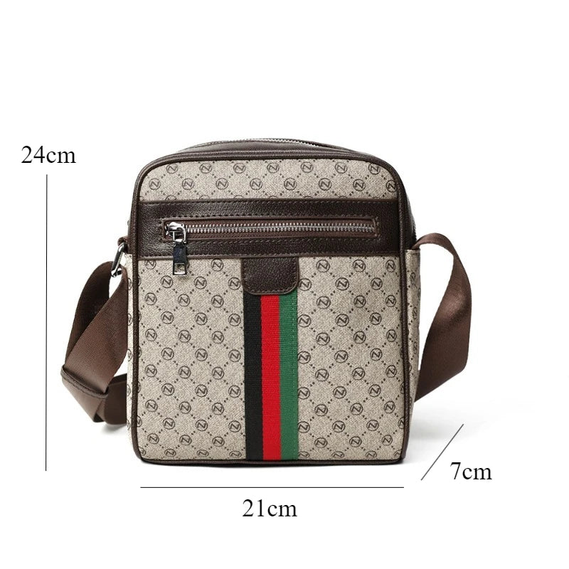 Lamp Post men's luxury crossbody bag in khaki with plaid pattern, letter print, square shape, shoulder strap, and messenger style.