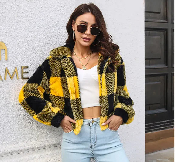 Double-sided khaki velvet women's jacket by Lamp Post, showcasing a stylish, reversible design with plush fabric and modern fit.