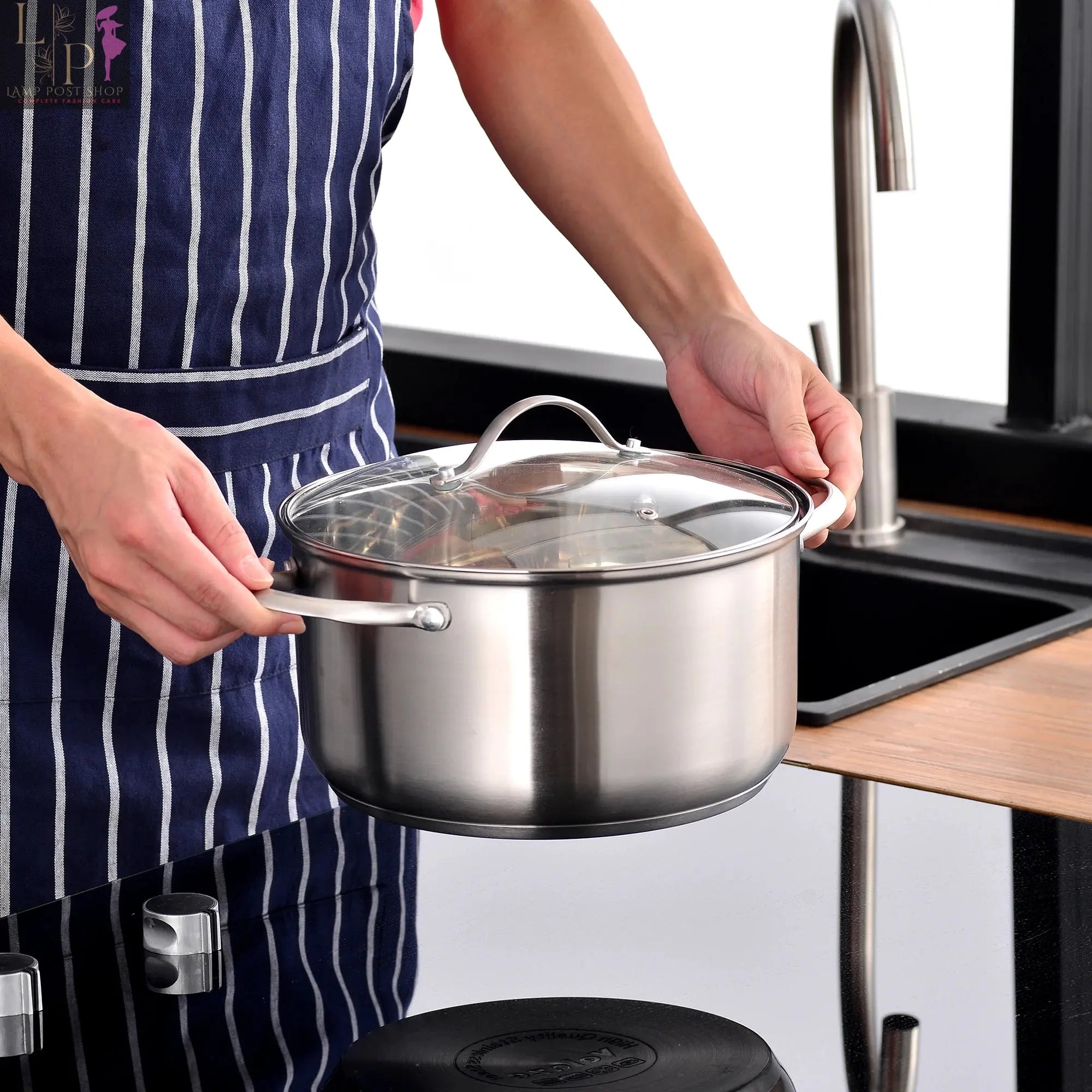 8/9/14-piece Velaze stainless steel cookware set by Lamp Post, induction-safe pots and pans for versatile kitchen cooking.