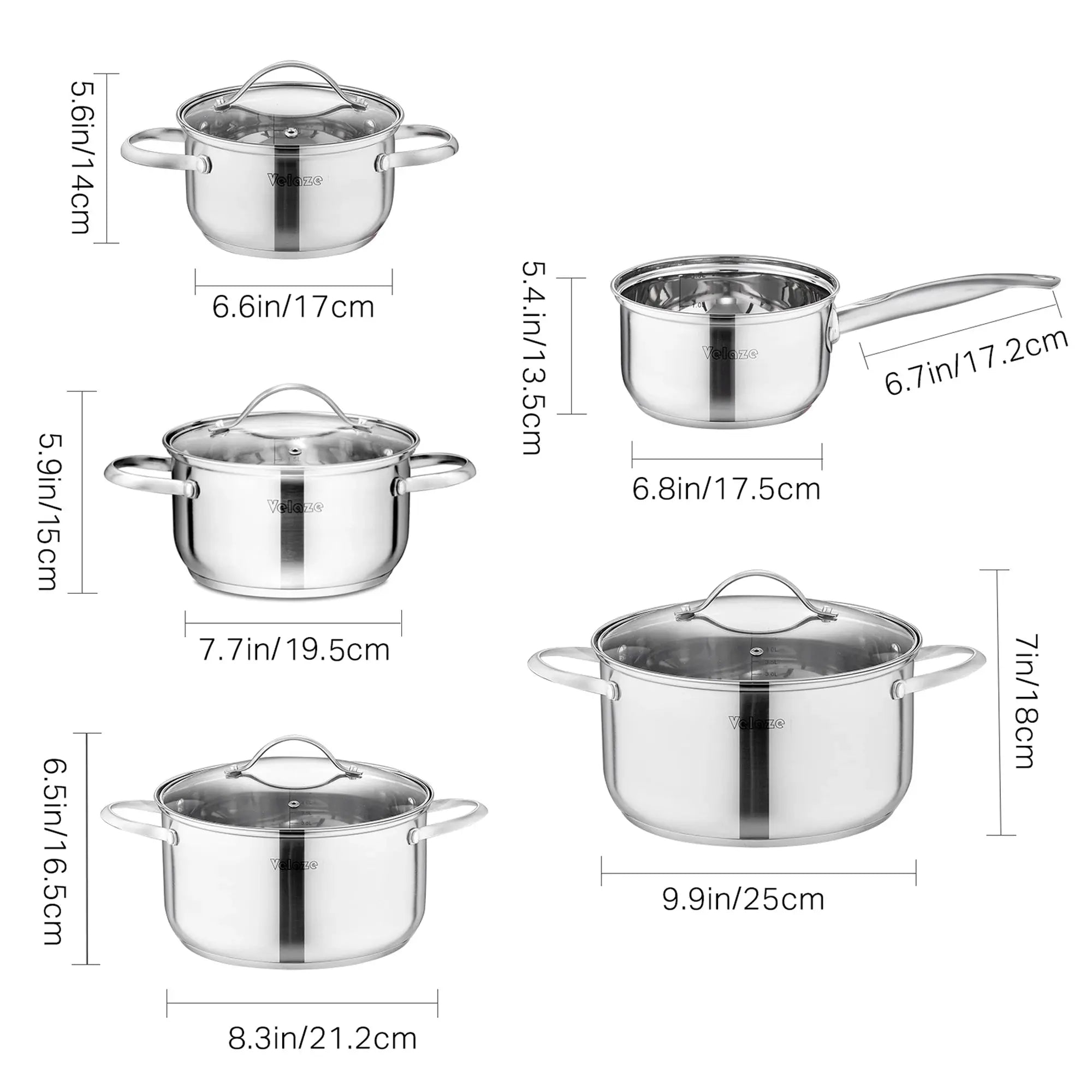 14-piece Velaze stainless steel cookware set by Lamp Post, induction-safe kitchen appliances with pots and pans for versatile cooking.