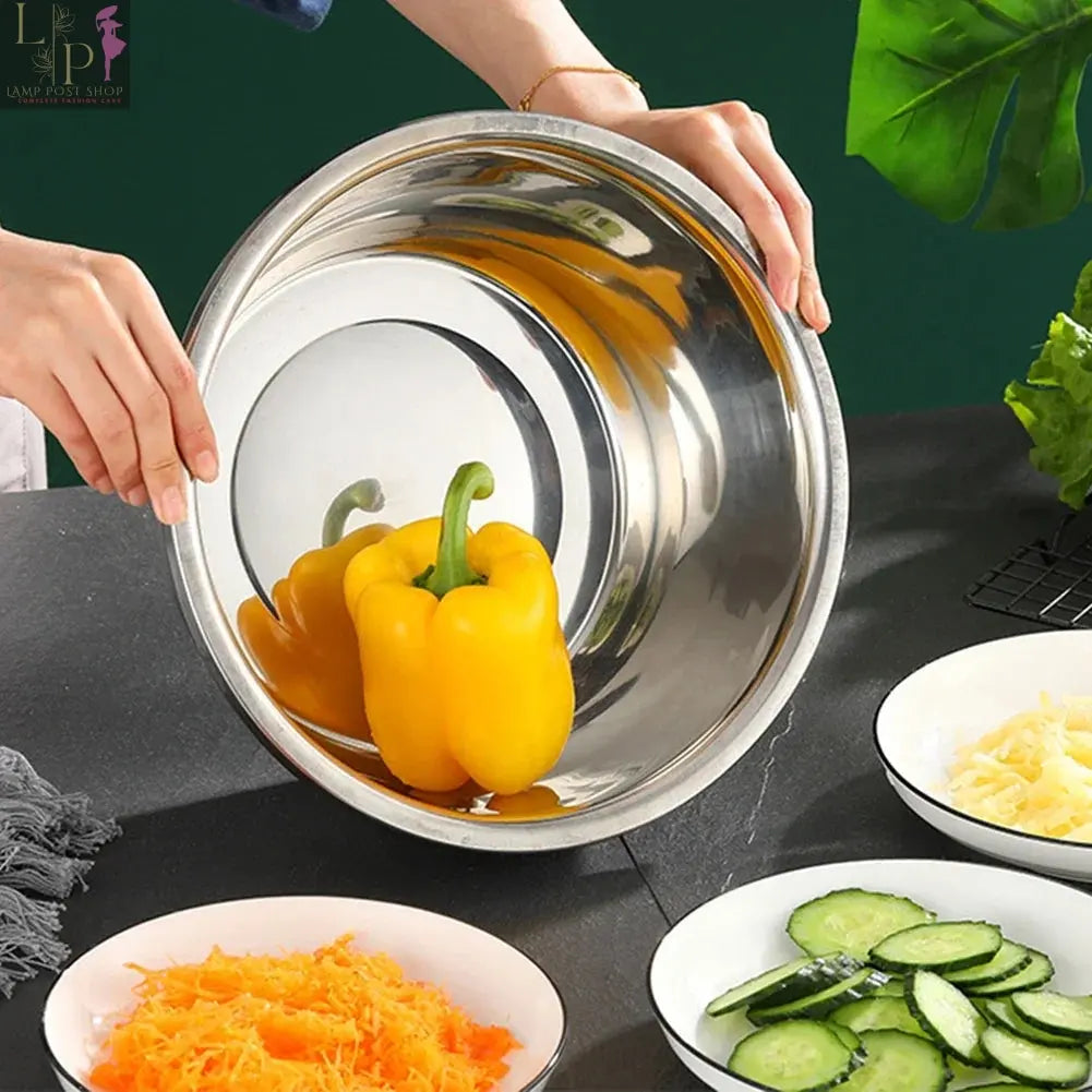 Lamp Post 3-piece kitchen set including rice bowl, vegetable grater, slicer, cutter, and drain basket for food prep.