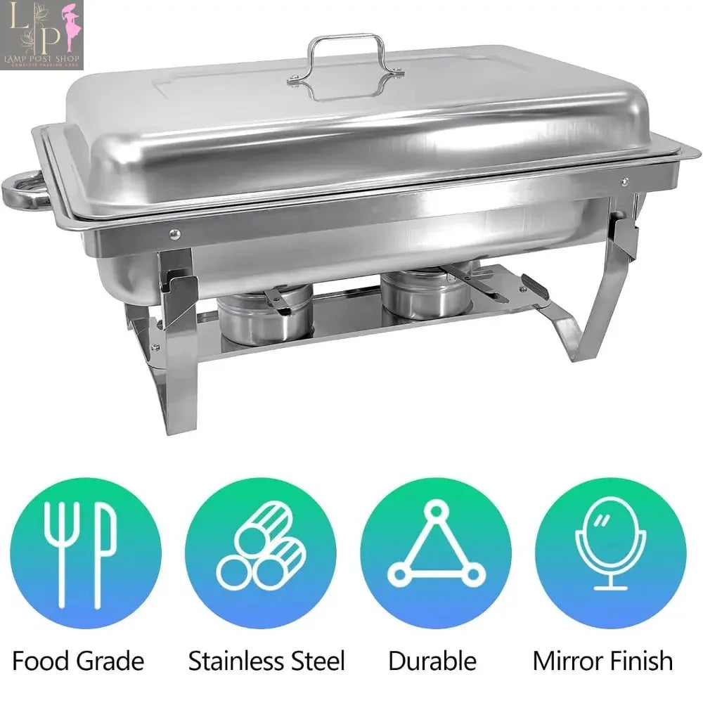 Lamp Post PRIJESSE Chafing Dish Buffet Set with 4 silver 8QT servers and warmers for kitchen buffet catering.