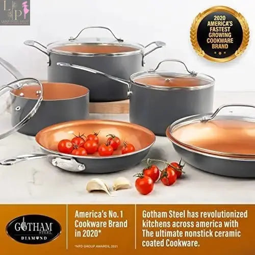 Lamp Post ceramic pots and pans set with lids, nonstick cookware for baking and cooking in the kitchen.