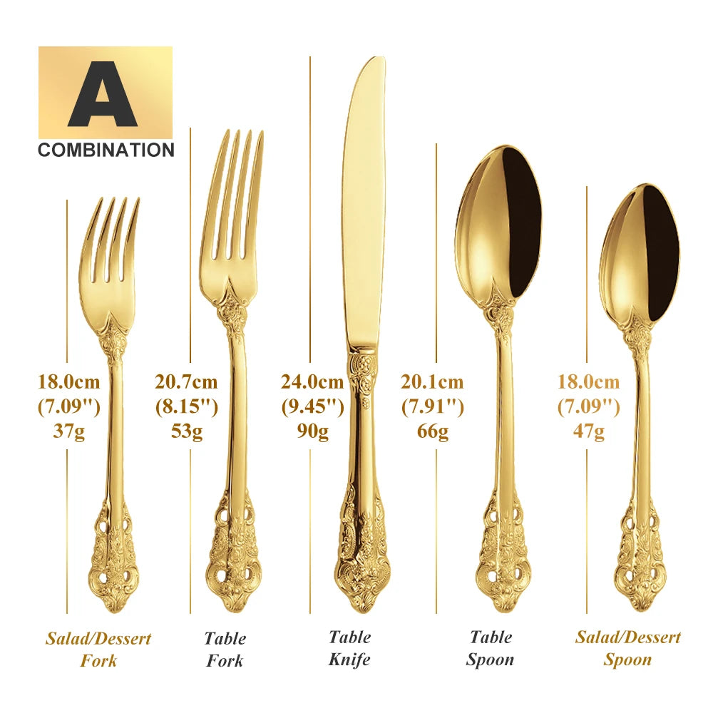 Colorful stainless steel cutlery set with 30 pieces, including spoons, forks, and knives, from Lamp Post kitchen dishware collection.