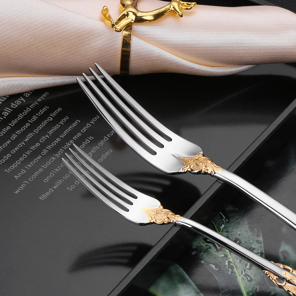 30-piece stainless steel cutlery set by Lamp Post with colorful spoons, forks, and knives for kitchen dishware.