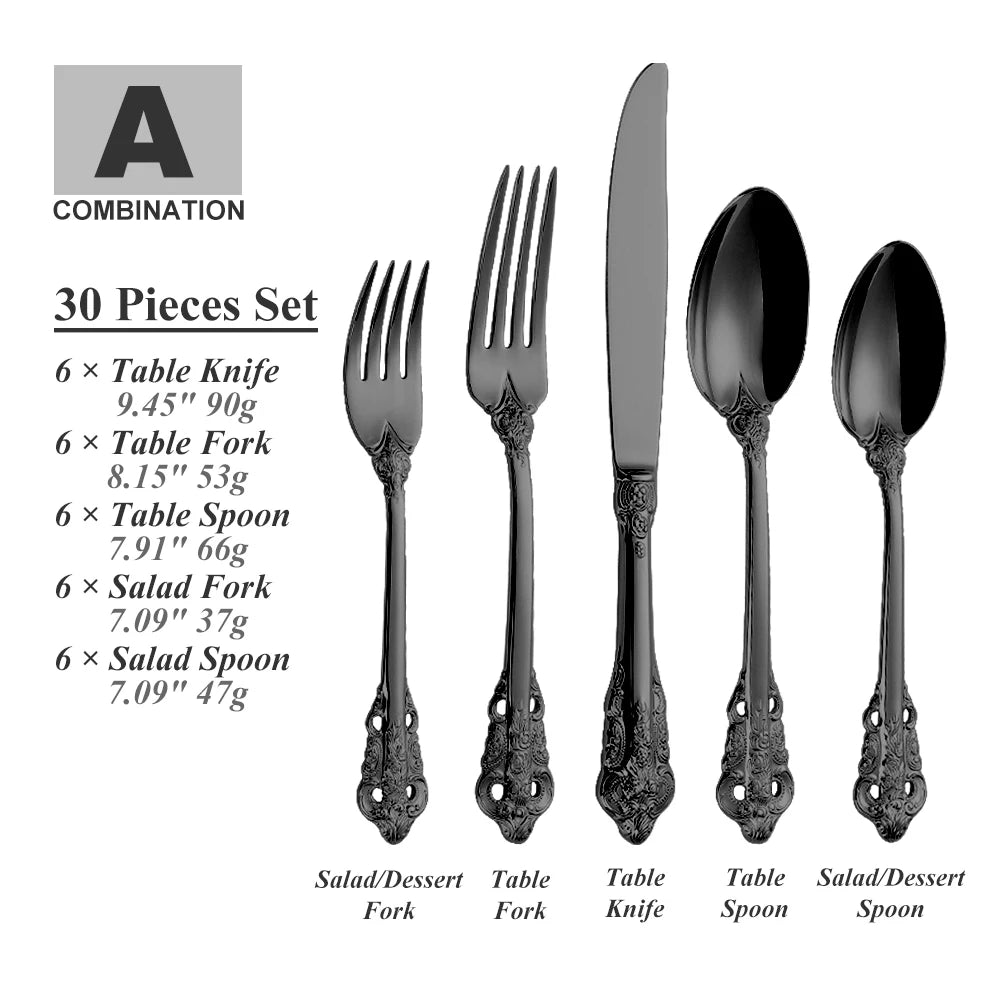 Set of 30 colorful stainless steel cutlery including spoons, forks, and knives from Lamp Post for kitchen dishware.