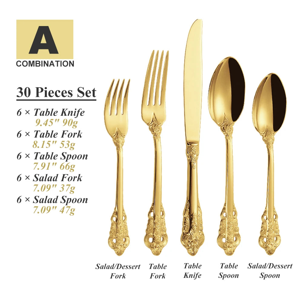 30-piece stainless steel cutlery set with colorful spoons, forks, and knives from Lamp Post, ideal for kitchen dishware.