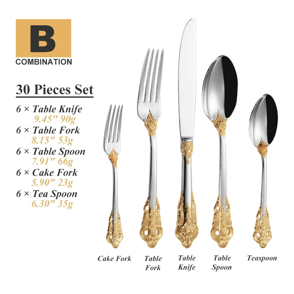 Colorful stainless steel spoon, fork, and knife set from Lamp Post, 30-piece kitchen cutlery dishware with vibrant handles.
