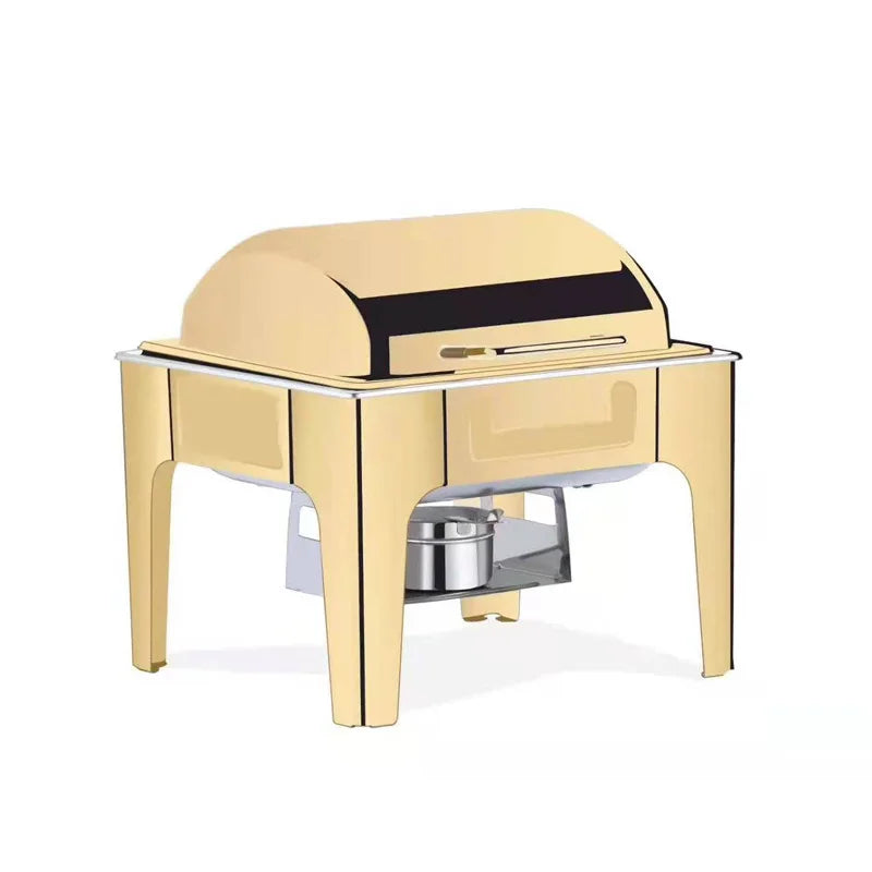 Lamp Post party catering buffet set featuring glass food warmers and chafing dishes for professional kitchen use.