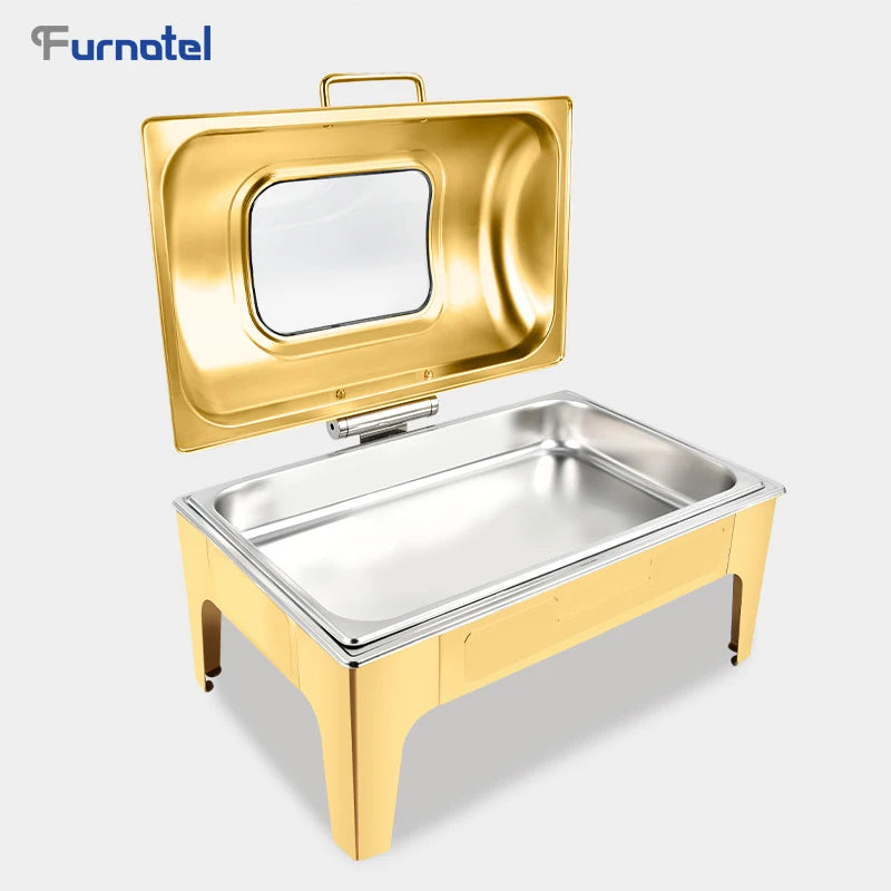 Lamp Post buffet set with glass food warmers and chafing dishes for party catering, ideal for keeping food warm during events.
