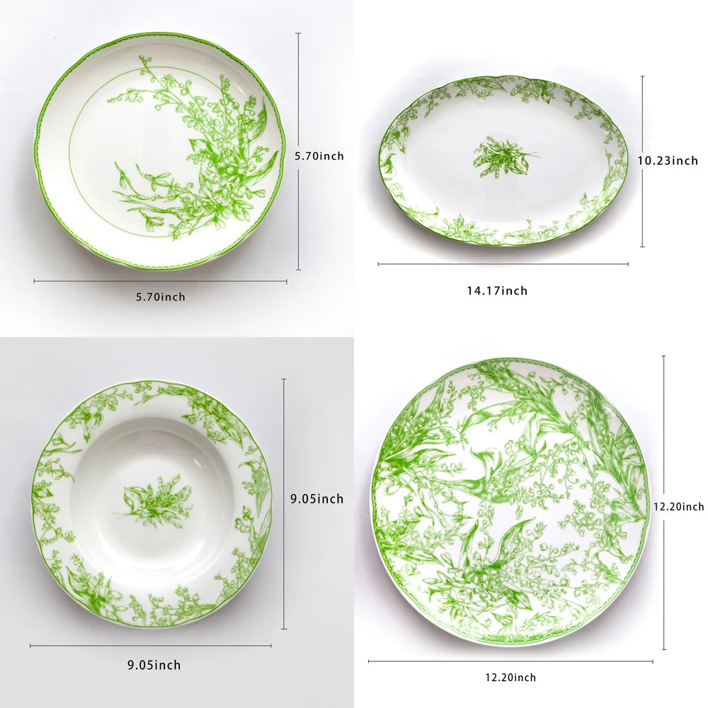 Lamp Post full kitchen dishware set with plates, dishes, spoons, and cutlery for dining and gifting.