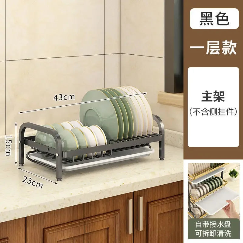 Black and gold 2-tier compact kitchen dish rack from Lamp Post, designed for efficient dishware drying and organization.