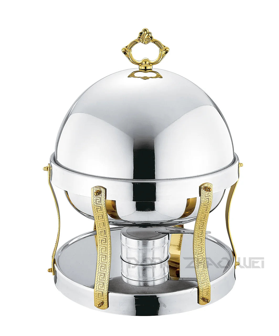 Lamp Post stainless steel 6.0L full size round chafing dish with lid, ideal for serving hot food at events or buffets.