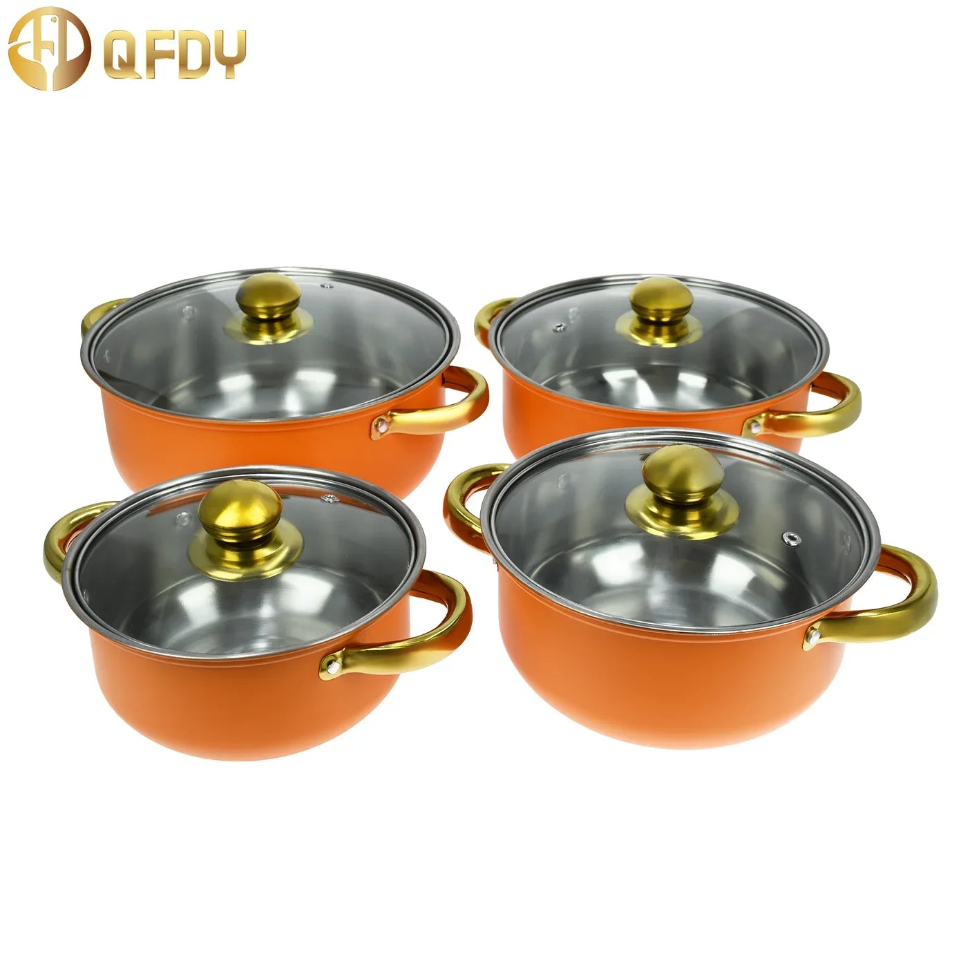 Colorful stainless steel cookware set with 12 non-stick handle pots, including soup pots, for kitchen dishware by Lamp Post.