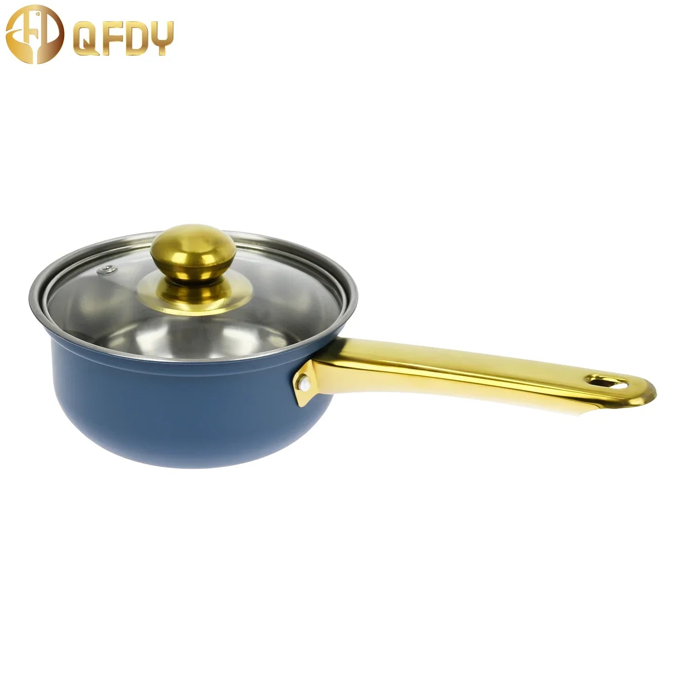 Colorful stainless steel kitchen cookware set of 12 with non-stick handles, including soup pots, by Lamp Post.