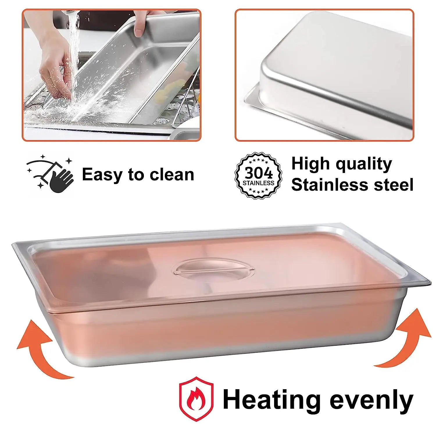 Stainless steel 4-inch deep rectangle chafing dish set with lids, designed for professional kitchen steam table service.