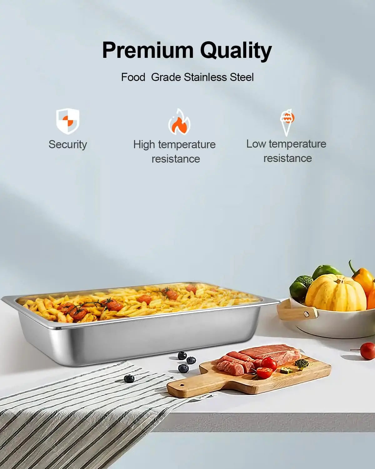 Four deep stainless steel rectangle chafing dishes with lids, ideal for keeping food warm in commercial kitchen settings.