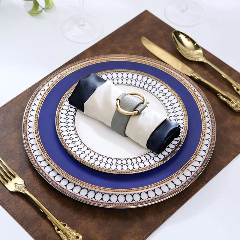 Lamp Post full dinnerware set including plates, knives, spoons, and forks for kitchen table setting, 10-piece ceramic dishware collection.