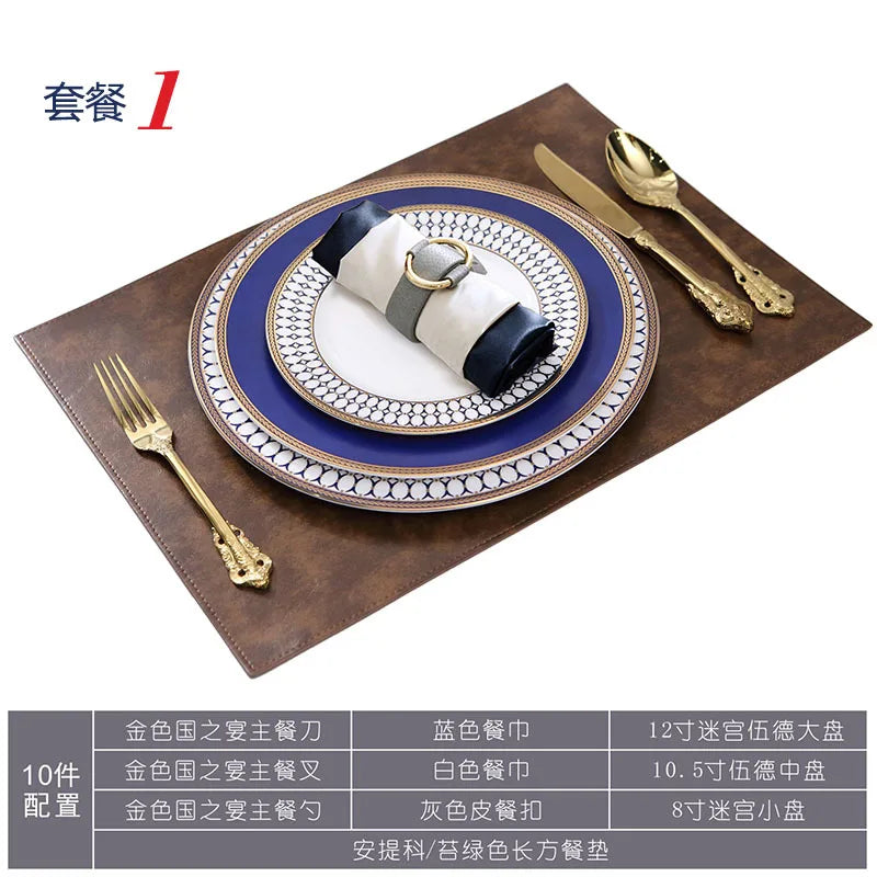 Lamp Post 10-piece kitchen dinnerware set with plates, knives, spoons, and forks for full tableware service.