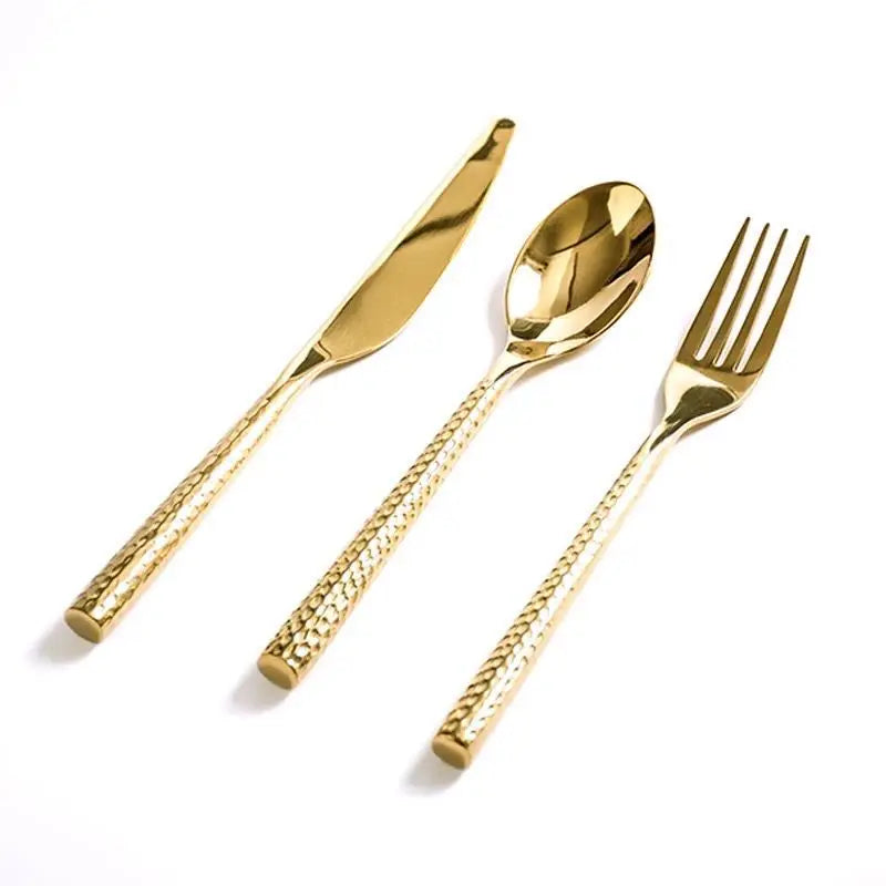 Lamp Post full kitchen tableware set with plates, knives, spoons, and forks for dining and serving.