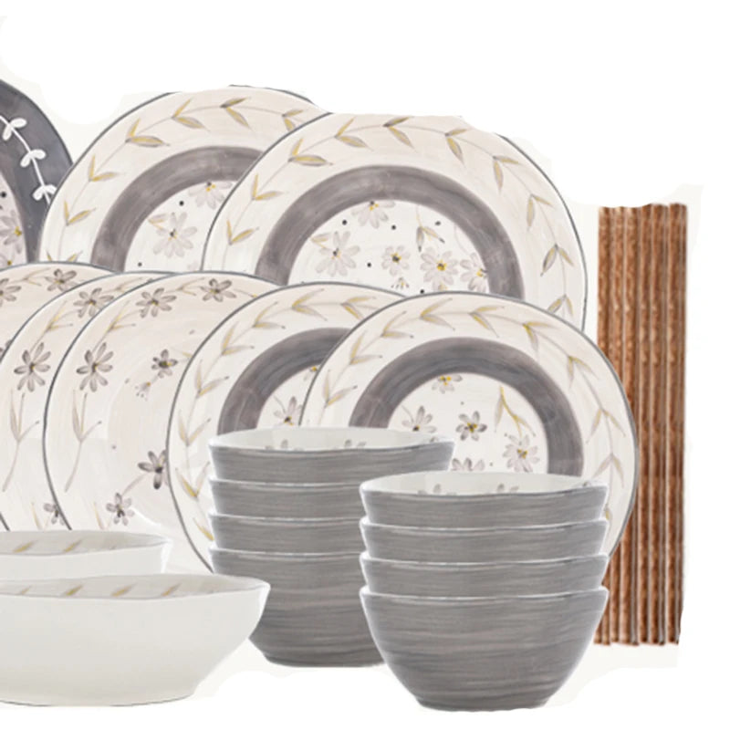 Lamp Post ceramic dining set with full dish cookware, including plates, bowls, and utensils, for elegant kitchen dishware.