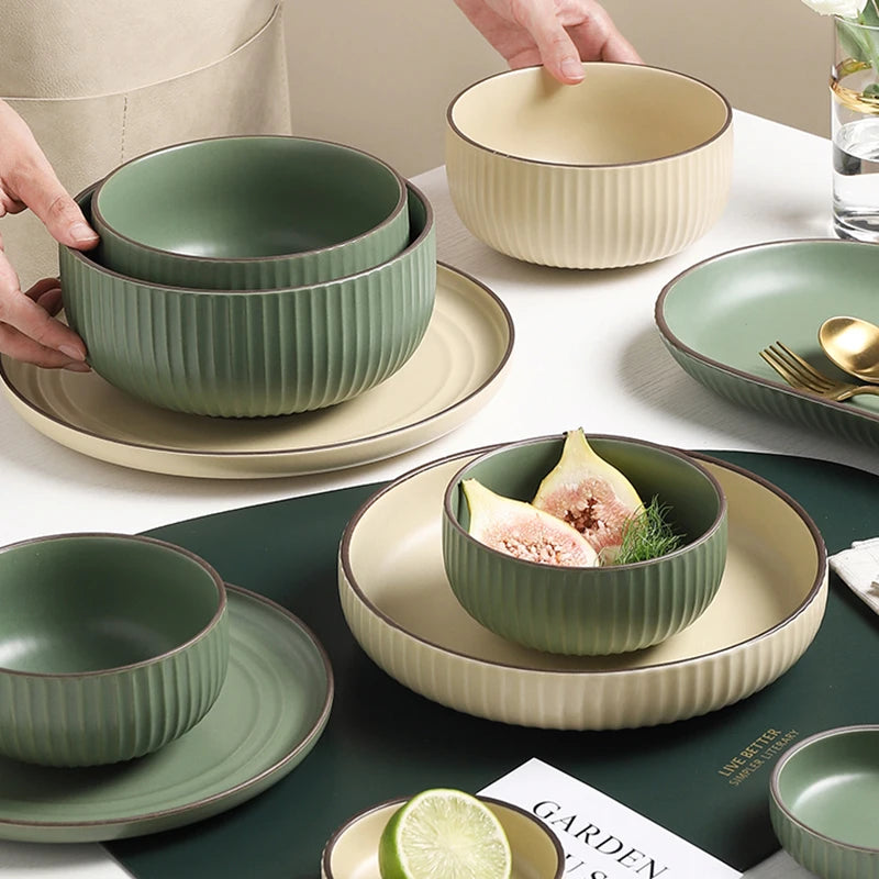 Lamp Post full dish dining set with tableware and soup bowl, kitchen dishware for serving meals with matching plates and bowls.